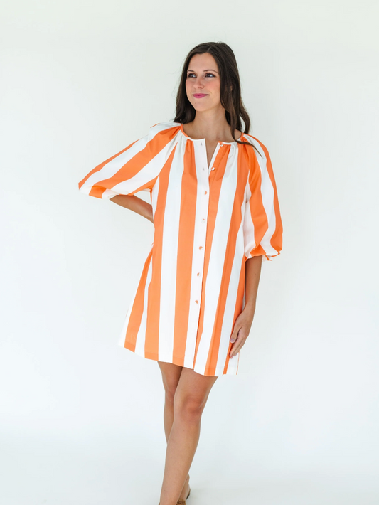 Emma Dress | Coral Quartz Cabana Stripe
