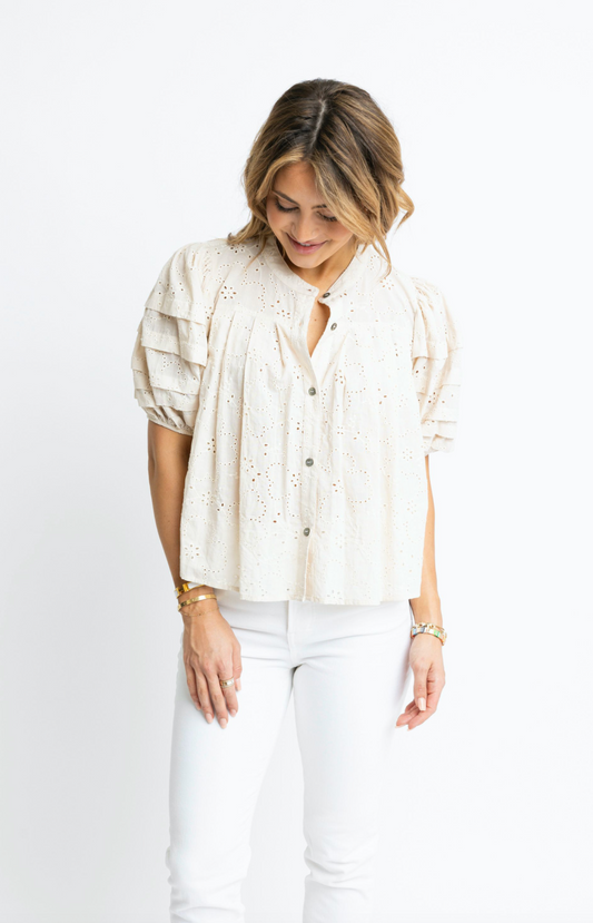 Eyelit Puff Sleeve Top