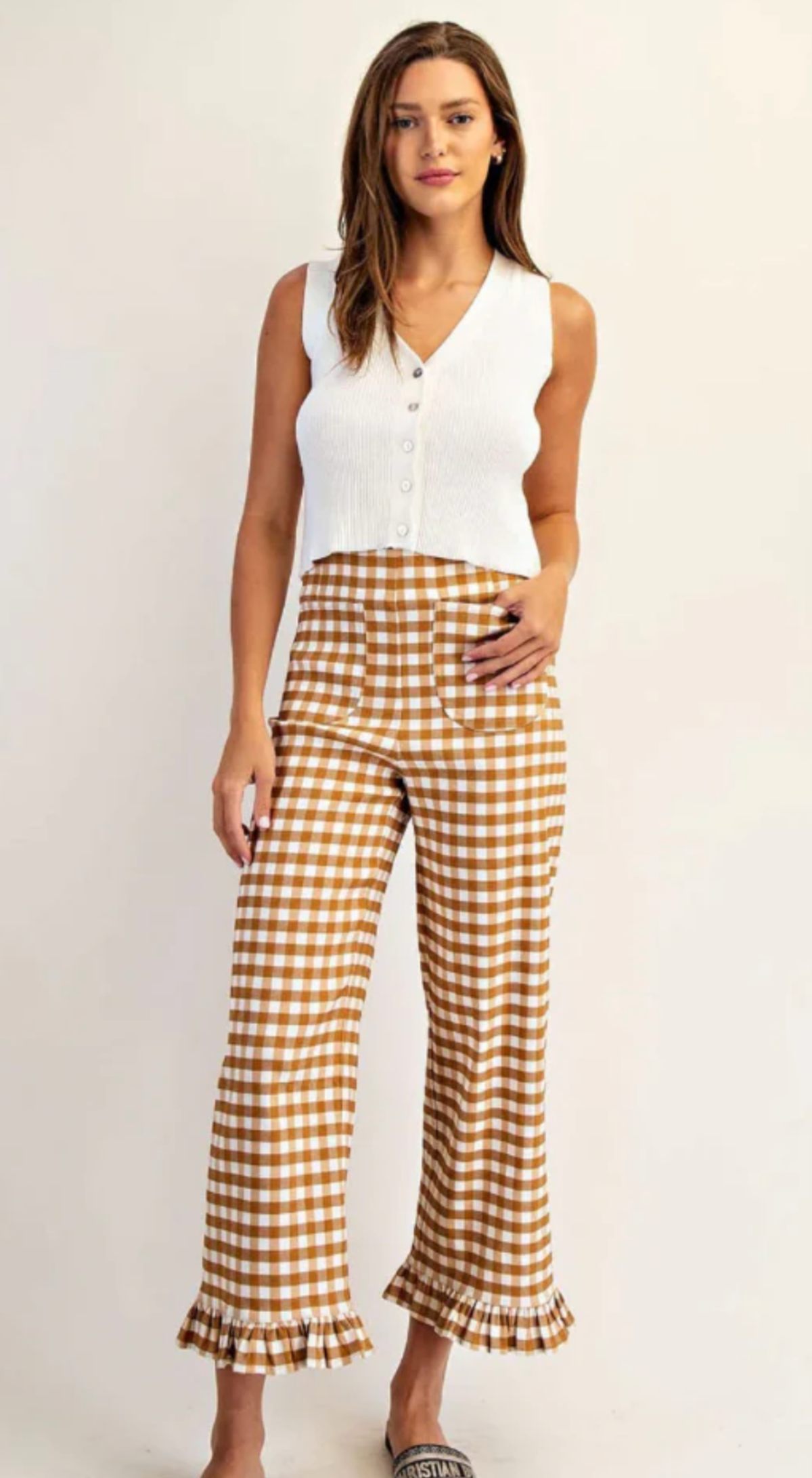 Gingham Ruffle Trim Pant