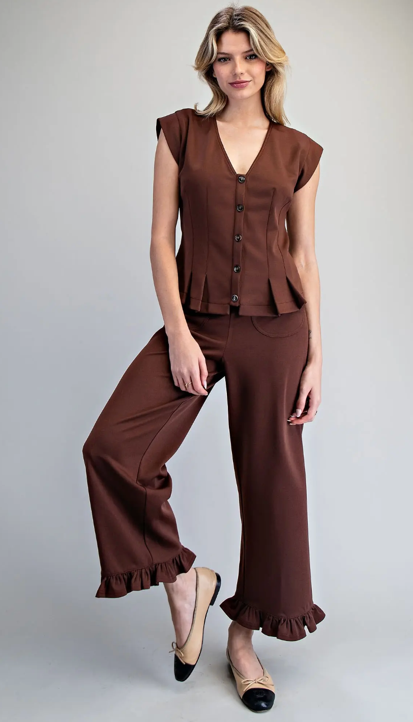 Straight Leg Ruffled Hem Pants 14599
