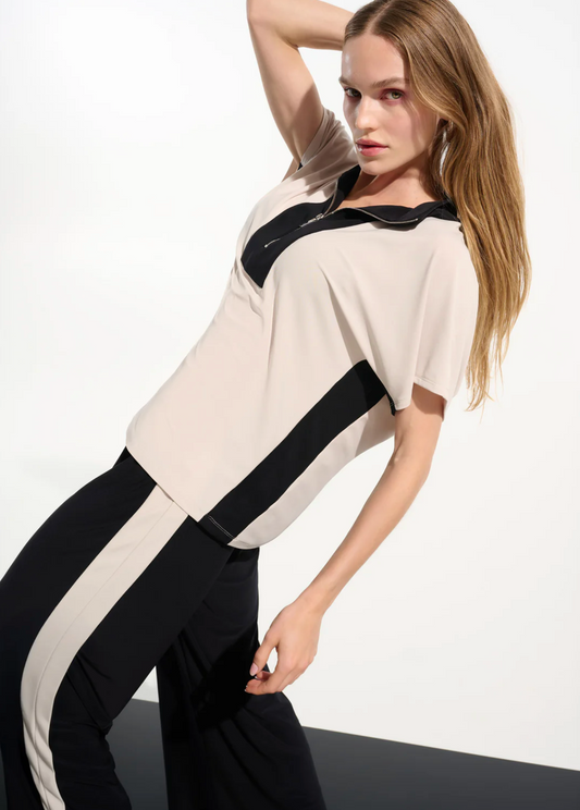 Joseph Ribkoff Silky Knit Color Block Straight Top With Zipped Collar Style 261611
