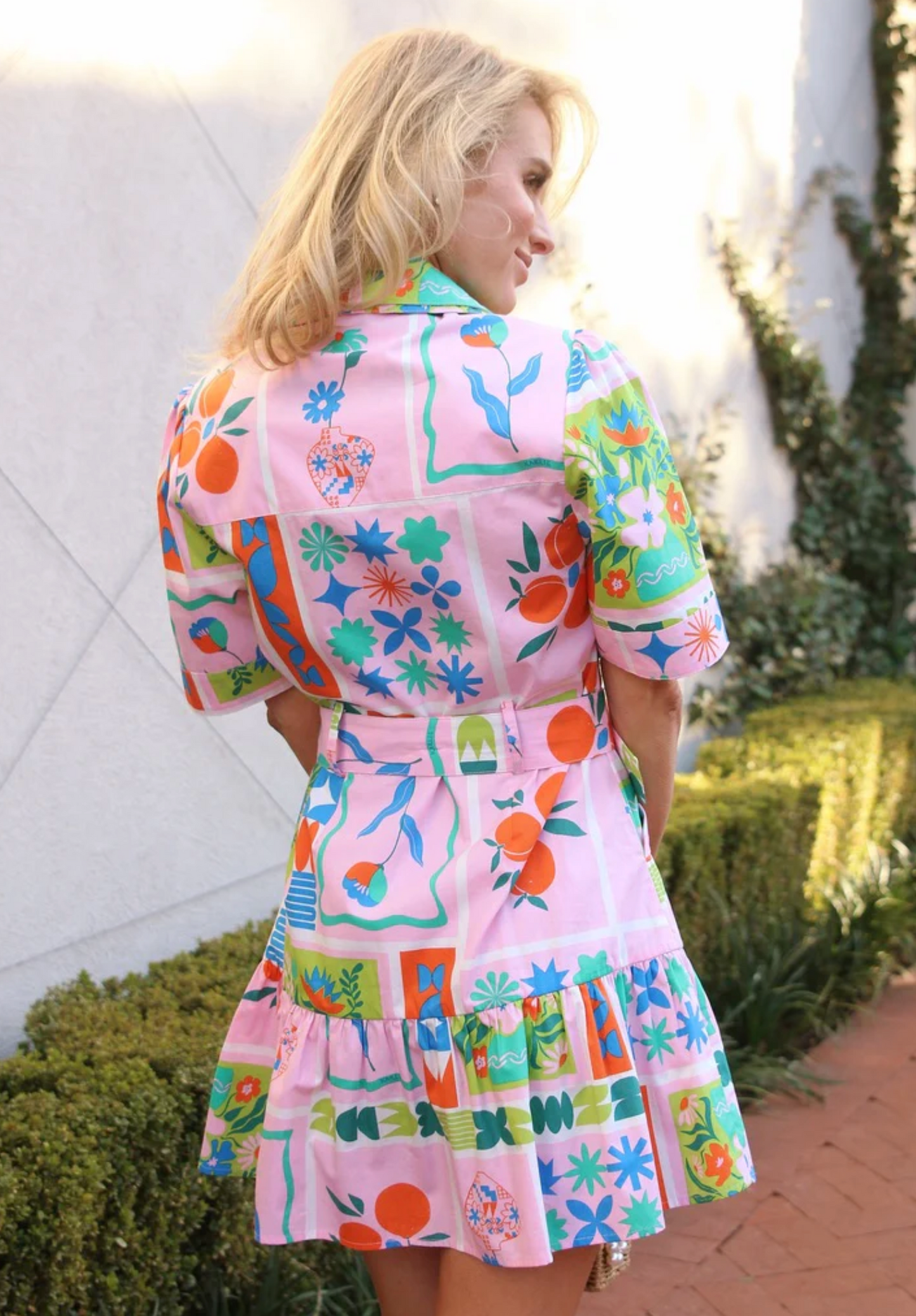 Floral Frame Shirt Dress with Belt