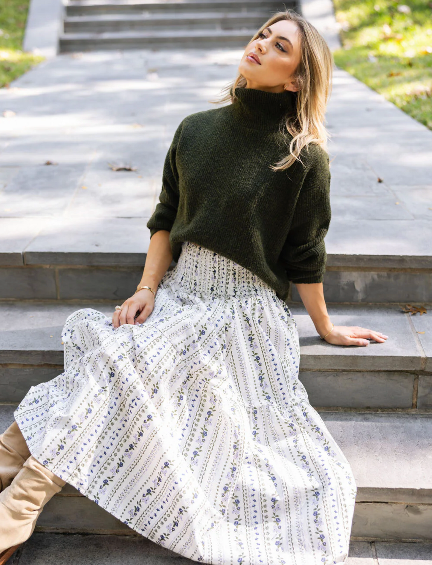French Floral Tier Maxi Skirt