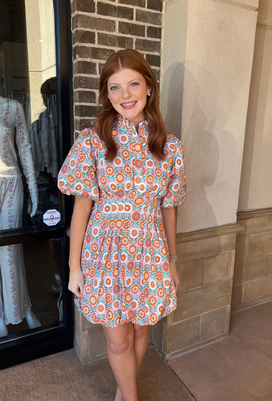 Floral Bubble Hem Poplin Dress