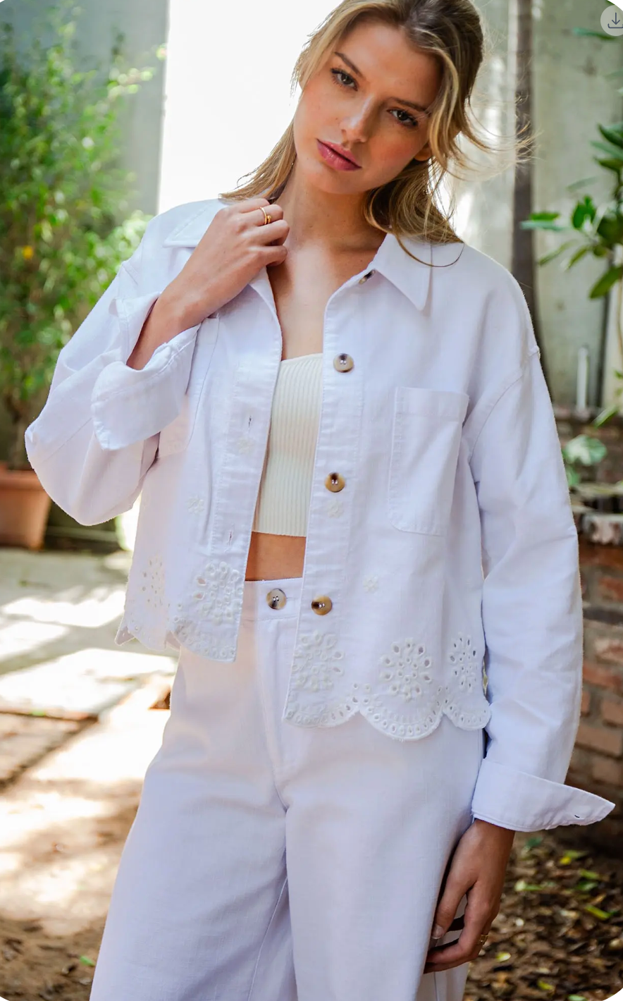 Button Down Eyelet Hem Jacket