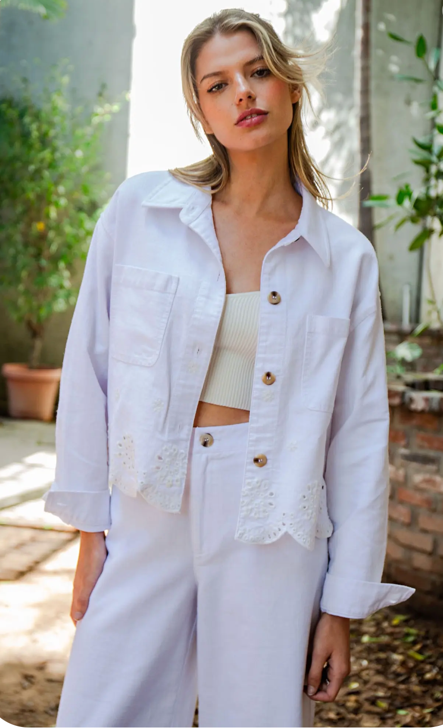 Button Down Eyelet Hem Jacket