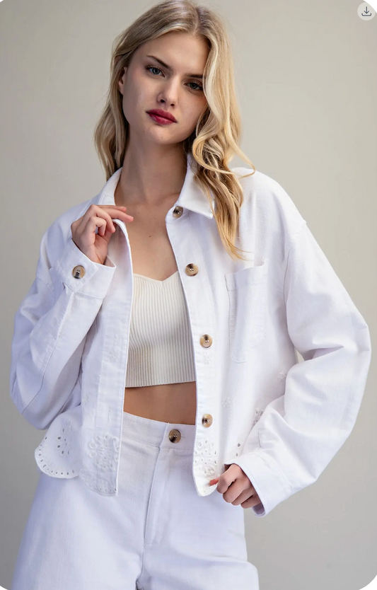 Button Down Eyelet Hem Jacket
