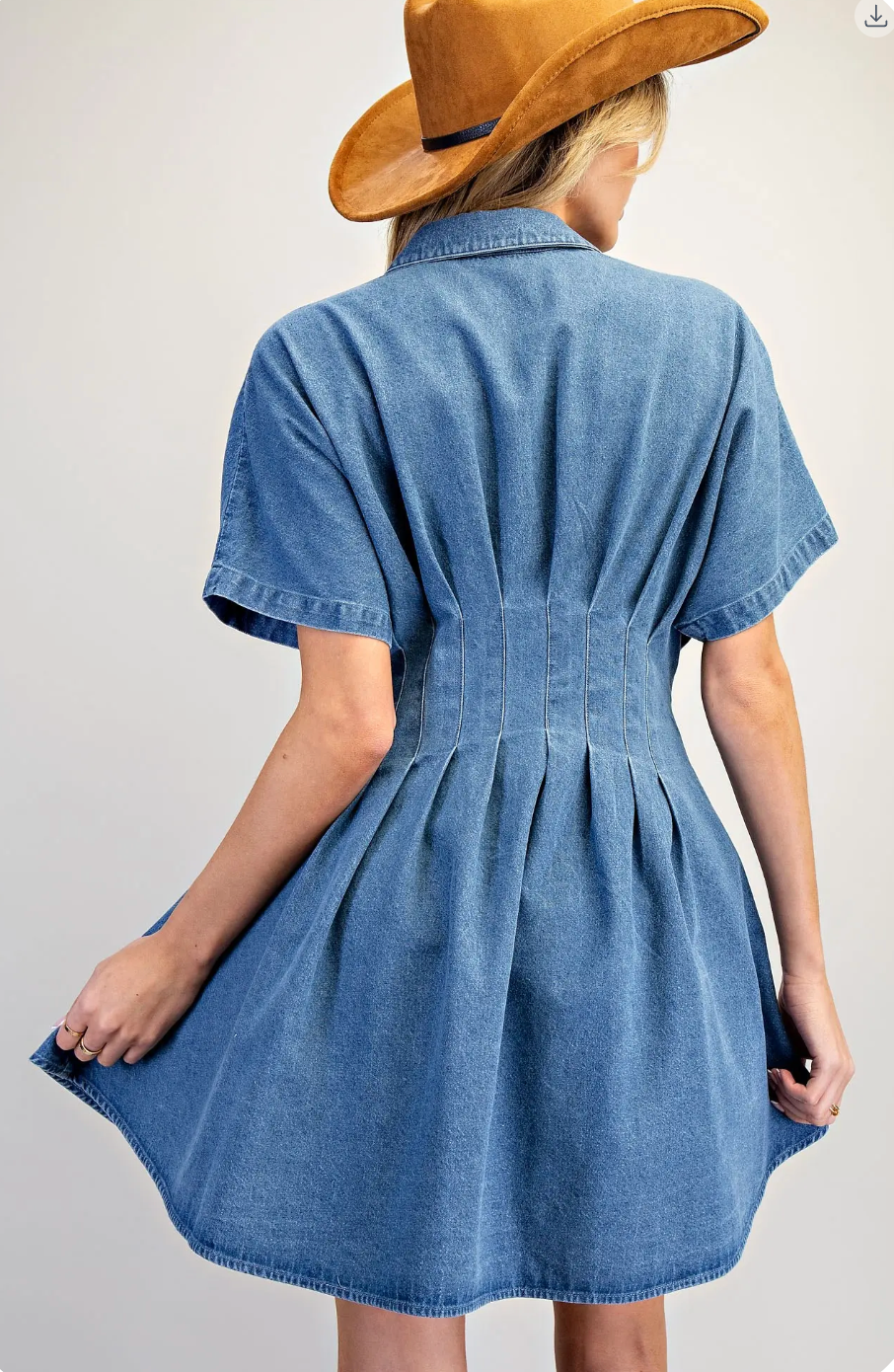 Pleated Button Down Denim Mini Dress