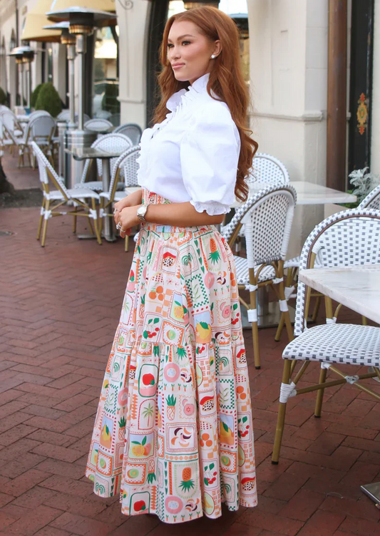 Fruit Basket Smock Waist Maxi Skirt