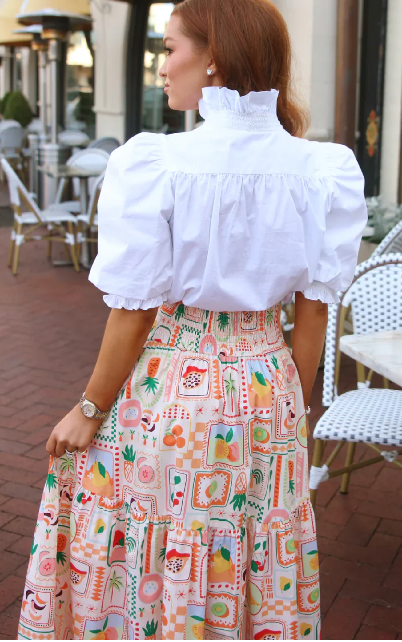 Fruit Basket Smock Waist Maxi Skirt
