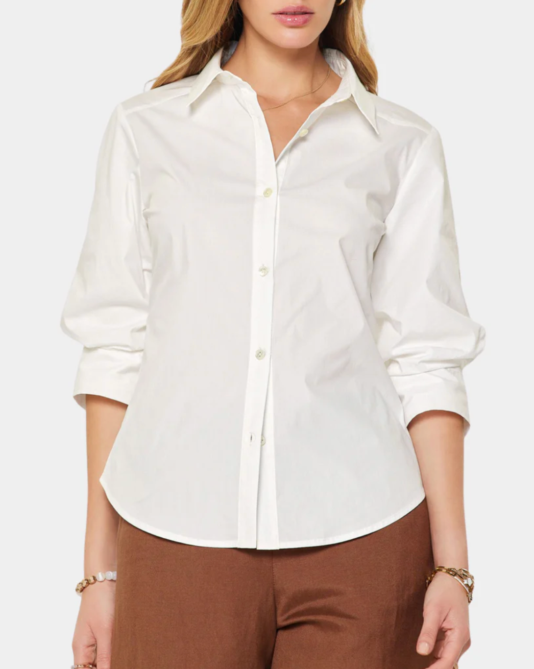 Norma Classic White Button Down with 3/4 length fixed rolled-up sleeve