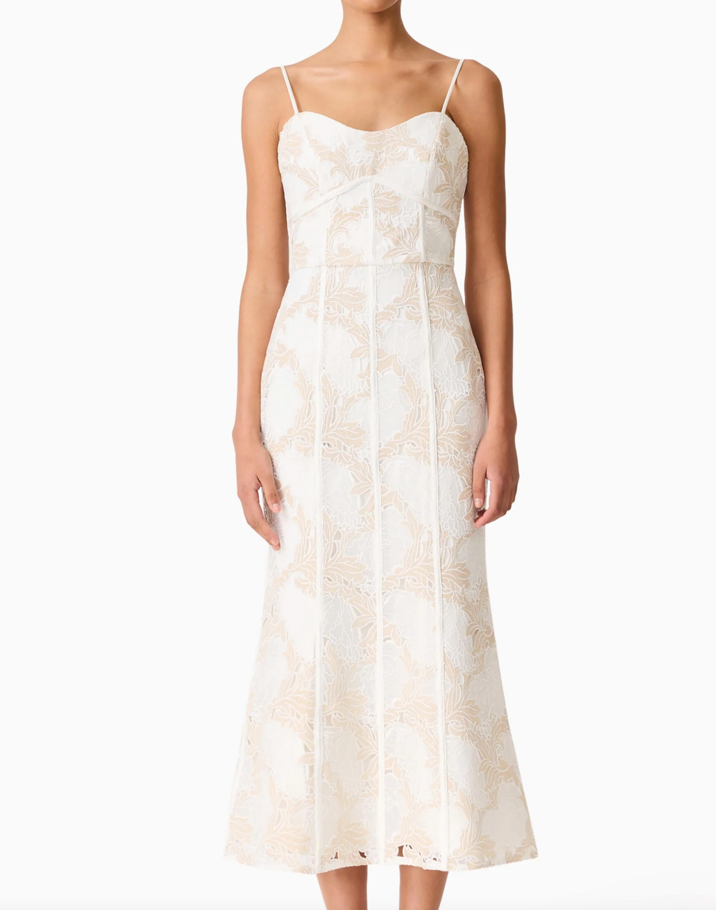 Kira Midi Dress in Ivory/Gold