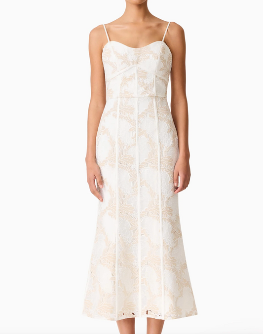 Kira Midi Dress in Ivory/Gold