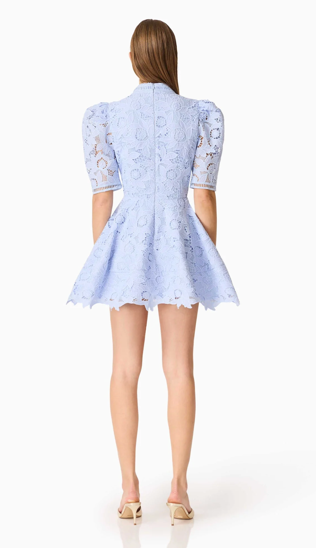 Lacy Puff Sleeve Mini Dress | Powder Blue