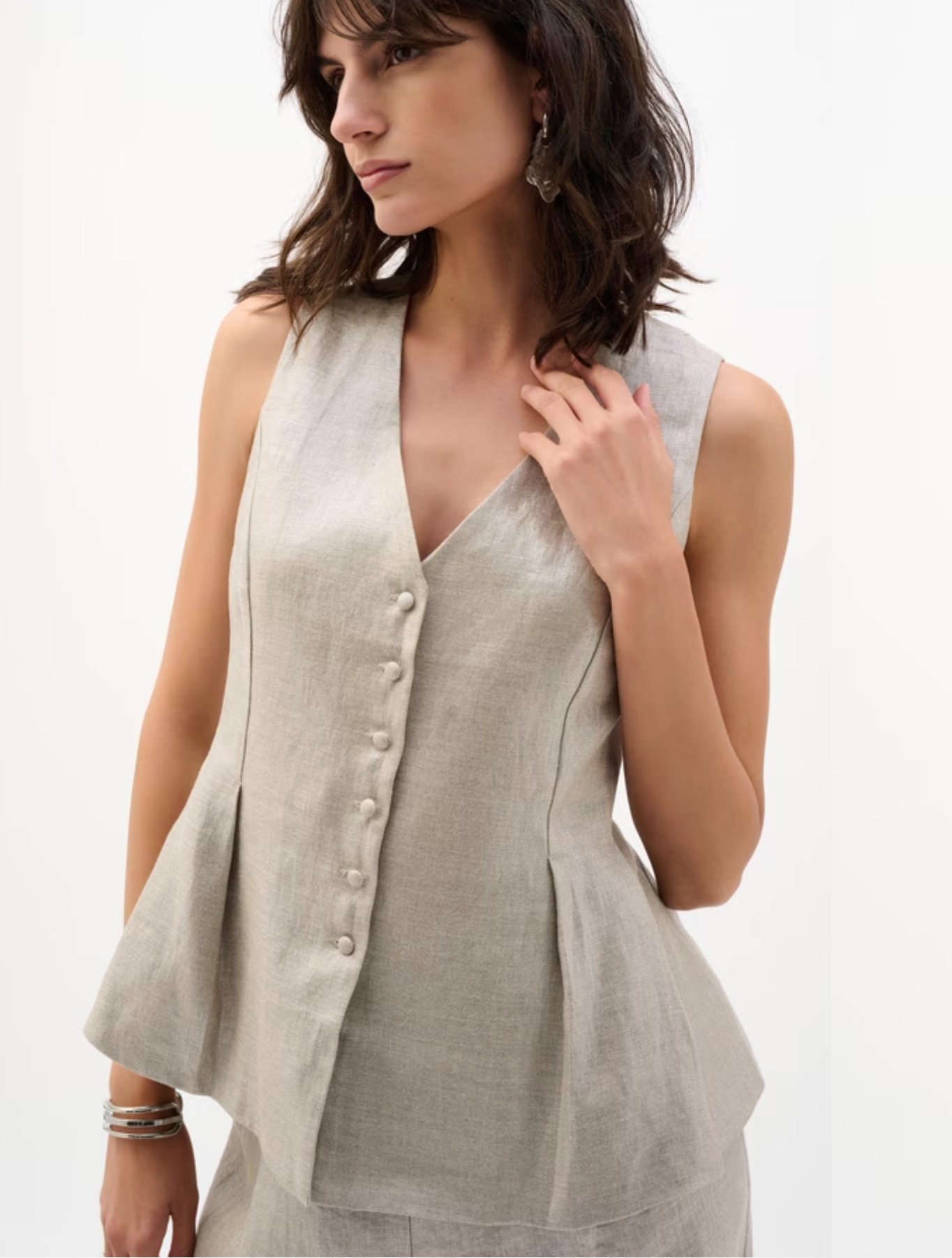 Foiled Linen Peplum Vest Style 262944