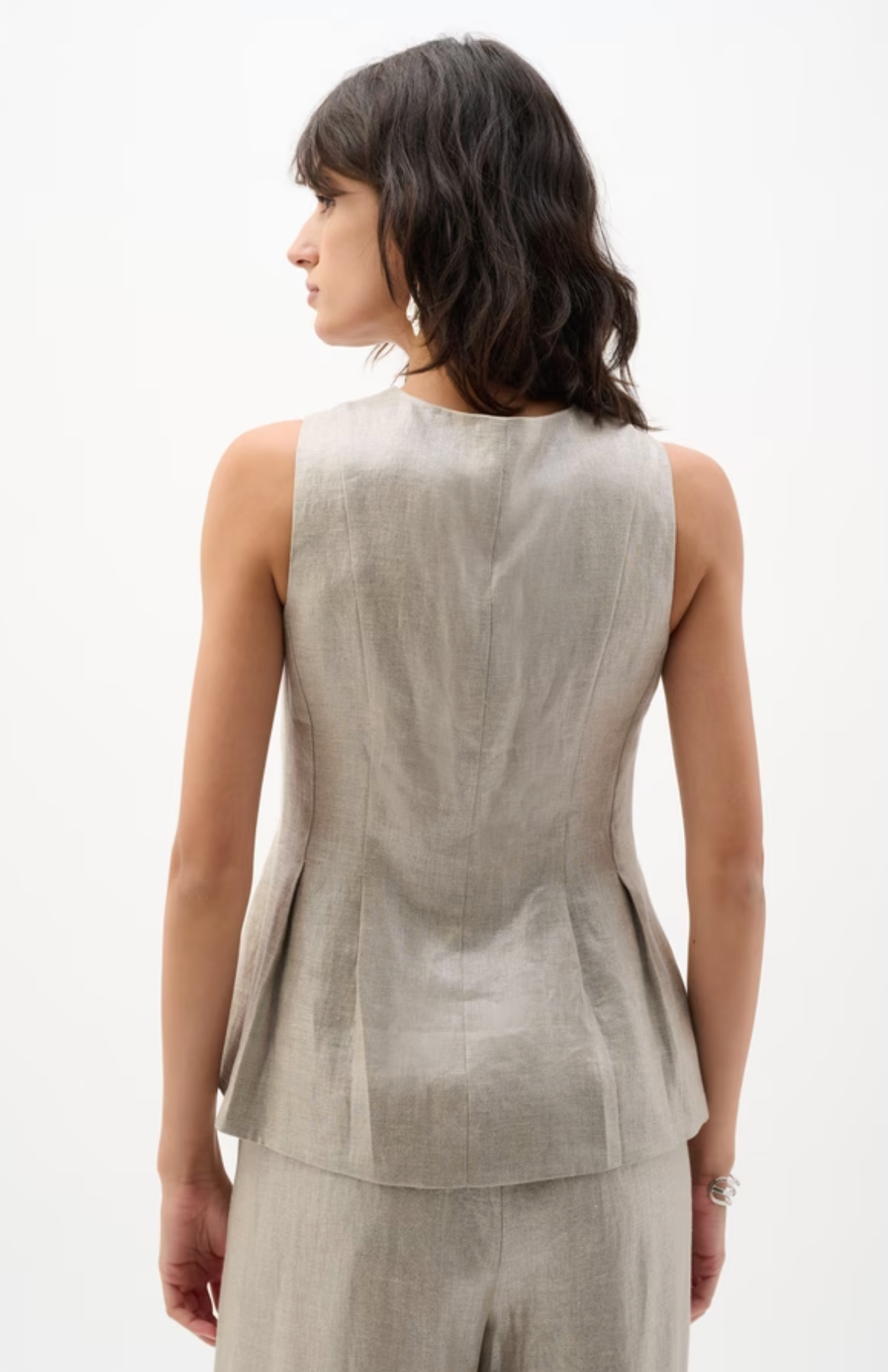 Foiled Linen Peplum Vest Style 262944
