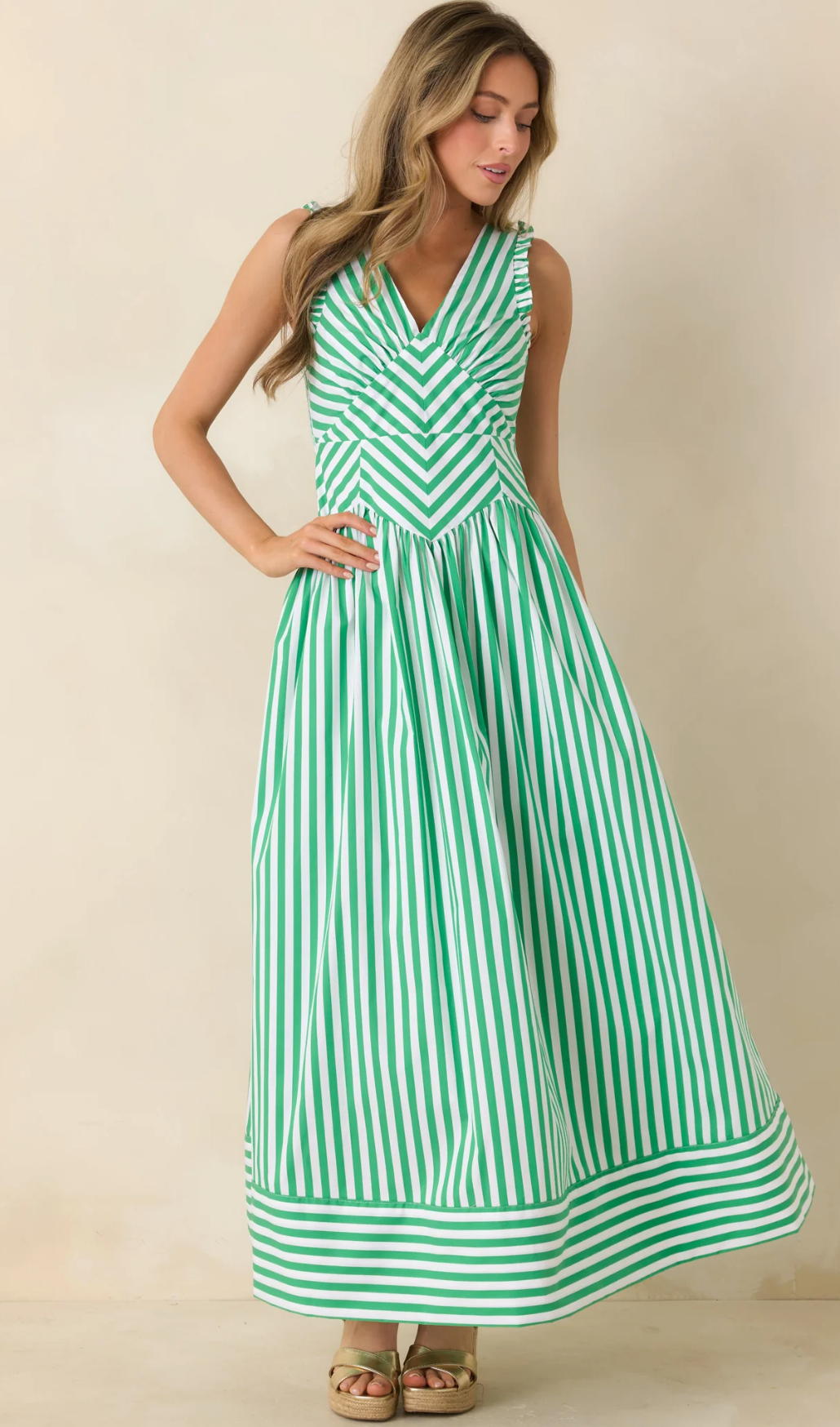 It’s a Good Thing Green Stripe Cotton Blend Sleeveless Maxi Dress