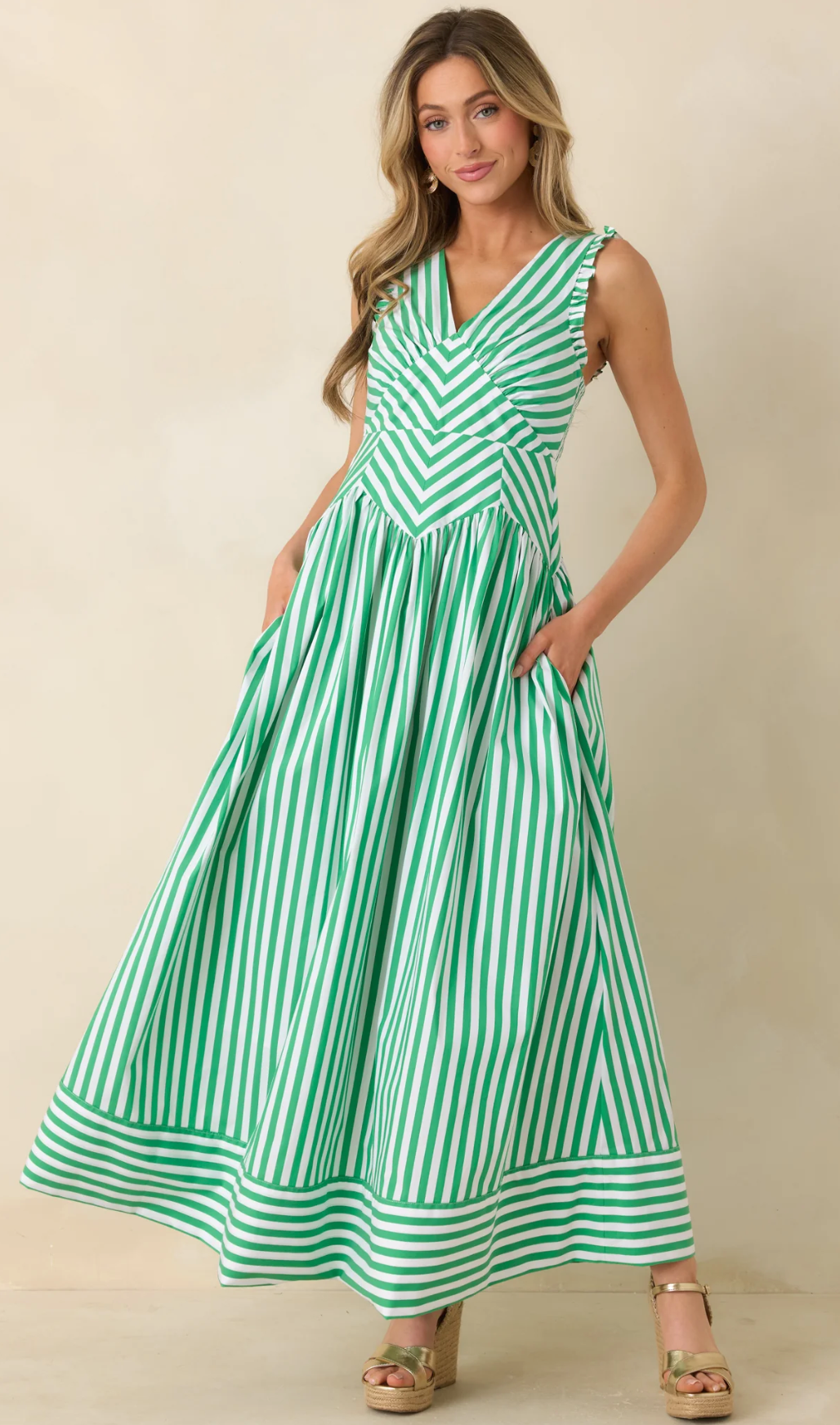 It’s a Good Thing Green Stripe Cotton Blend Sleeveless Maxi Dress