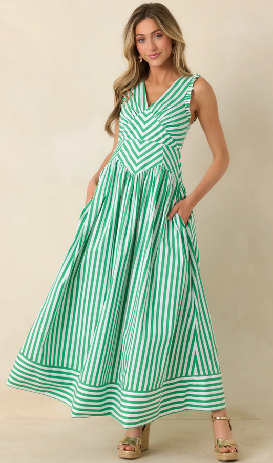 It’s a Good Thing Green Stripe Cotton Blend Sleeveless Maxi Dress