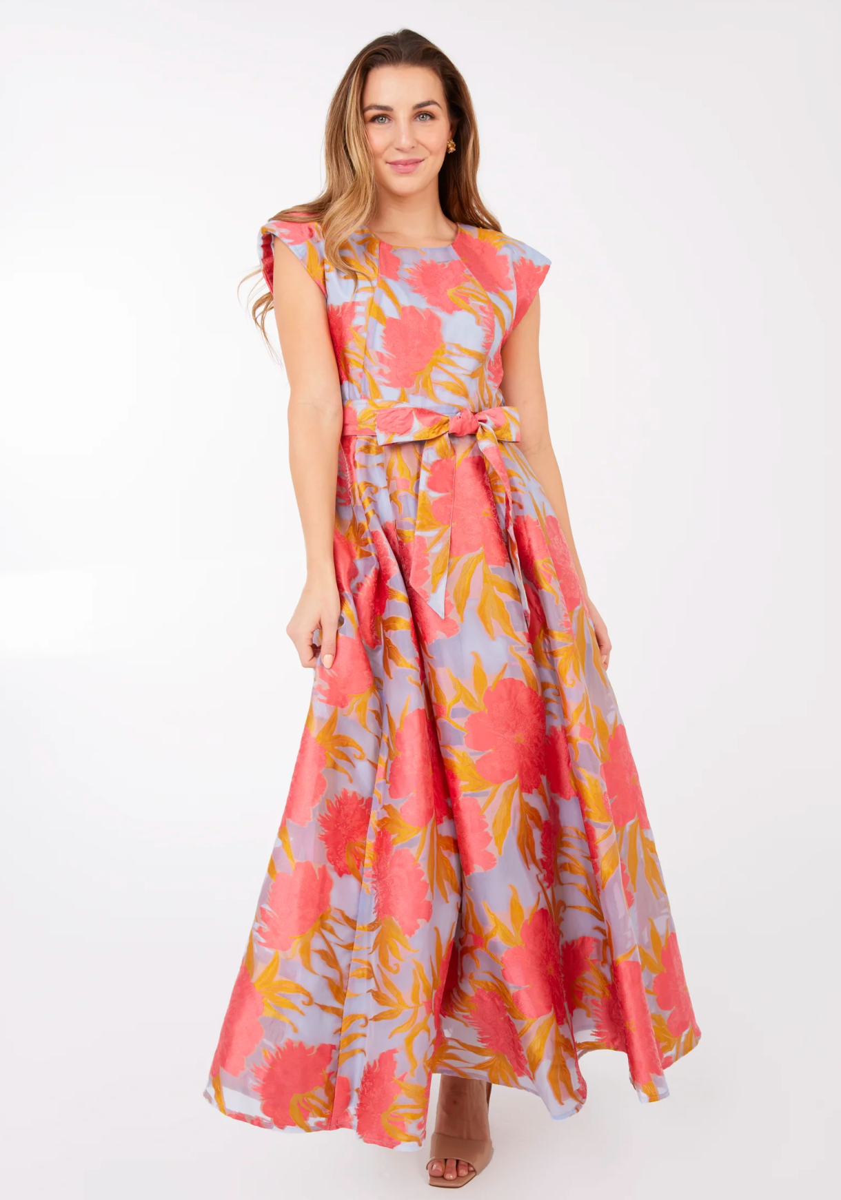 Olivia Gown Hot Coral Pansy Vine Organza