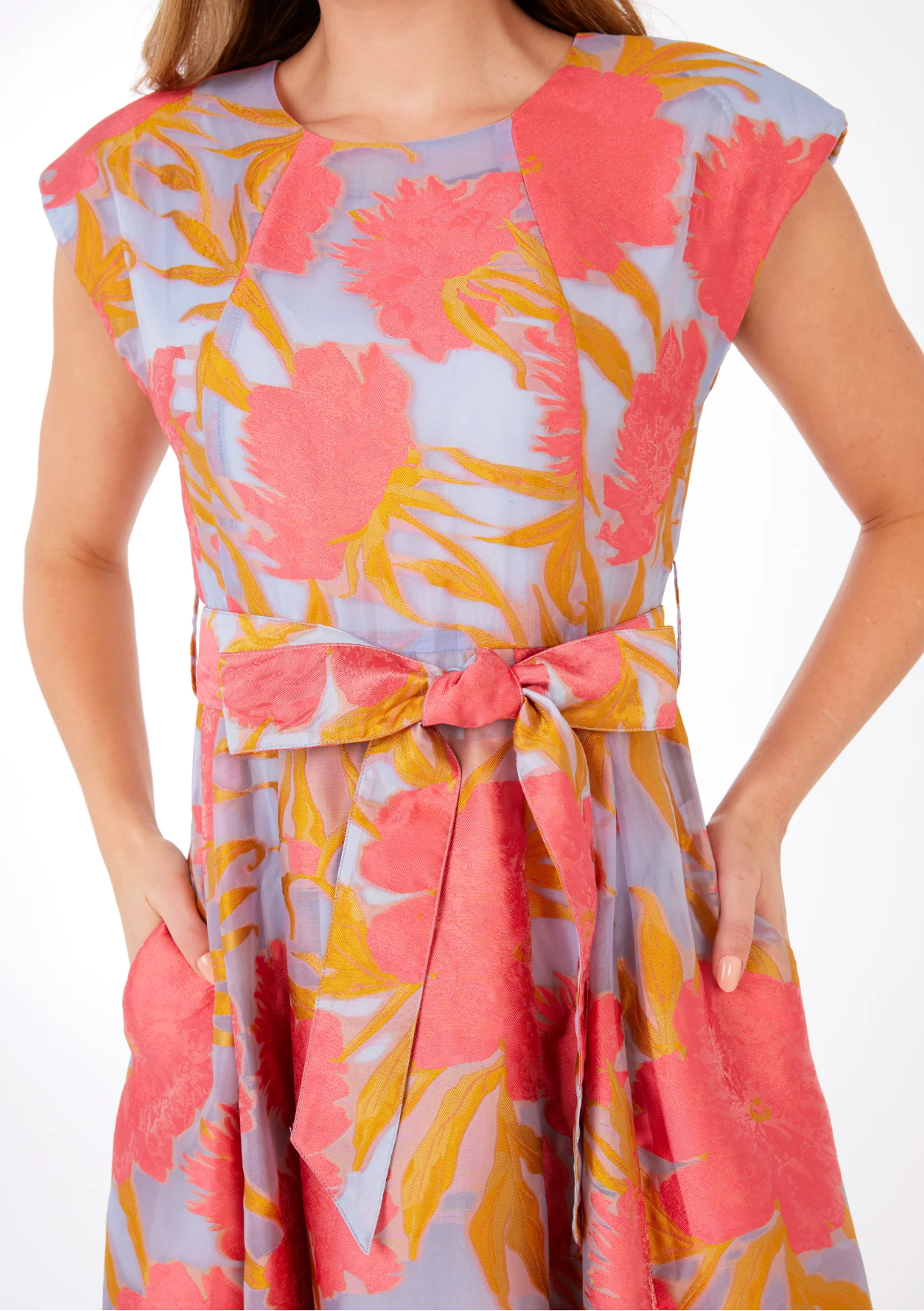 Olivia Gown Hot Coral Pansy Vine Organza