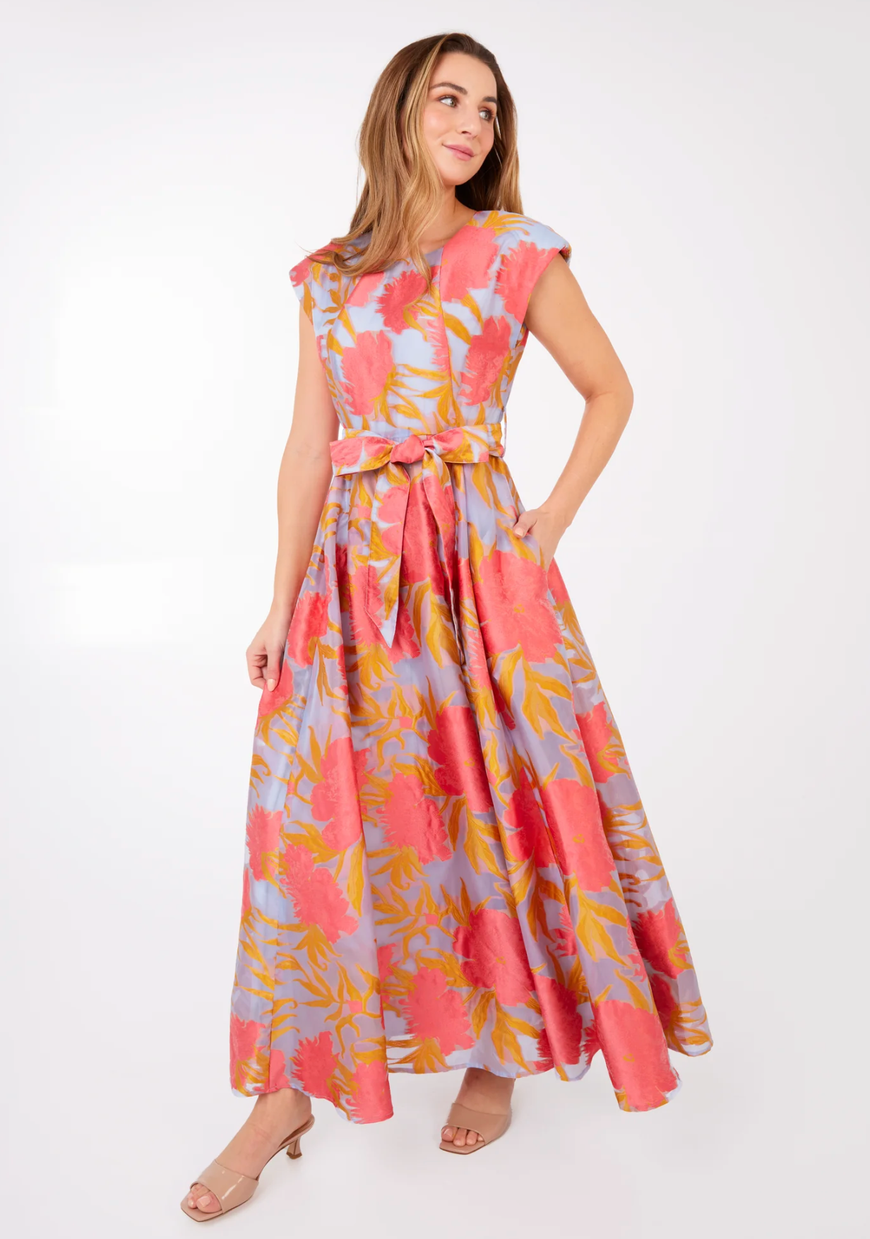 Olivia Gown Hot Coral Pansy Vine Organza