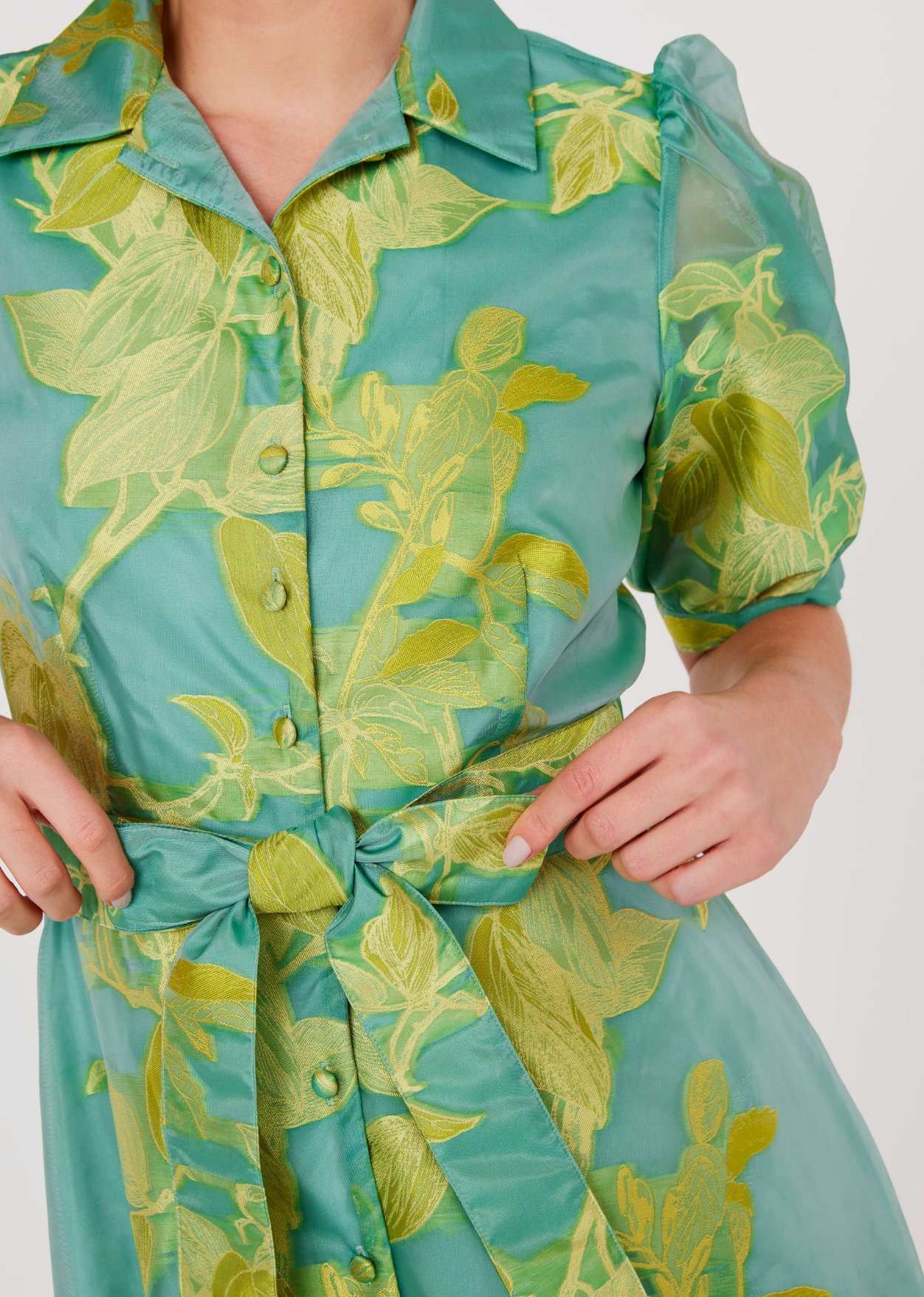 Charlotte Gown Teal Leaf Organza