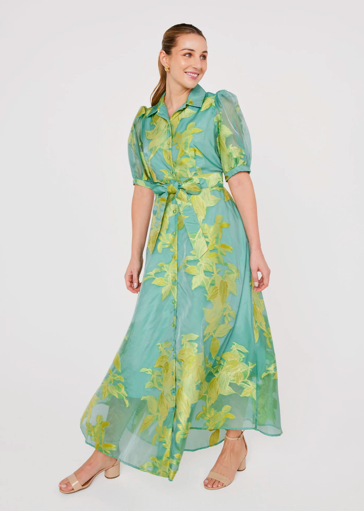 Charlotte Gown Teal Leaf Organza