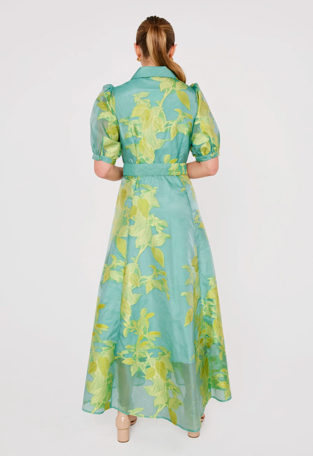 Charlotte Gown Teal Leaf Organza
