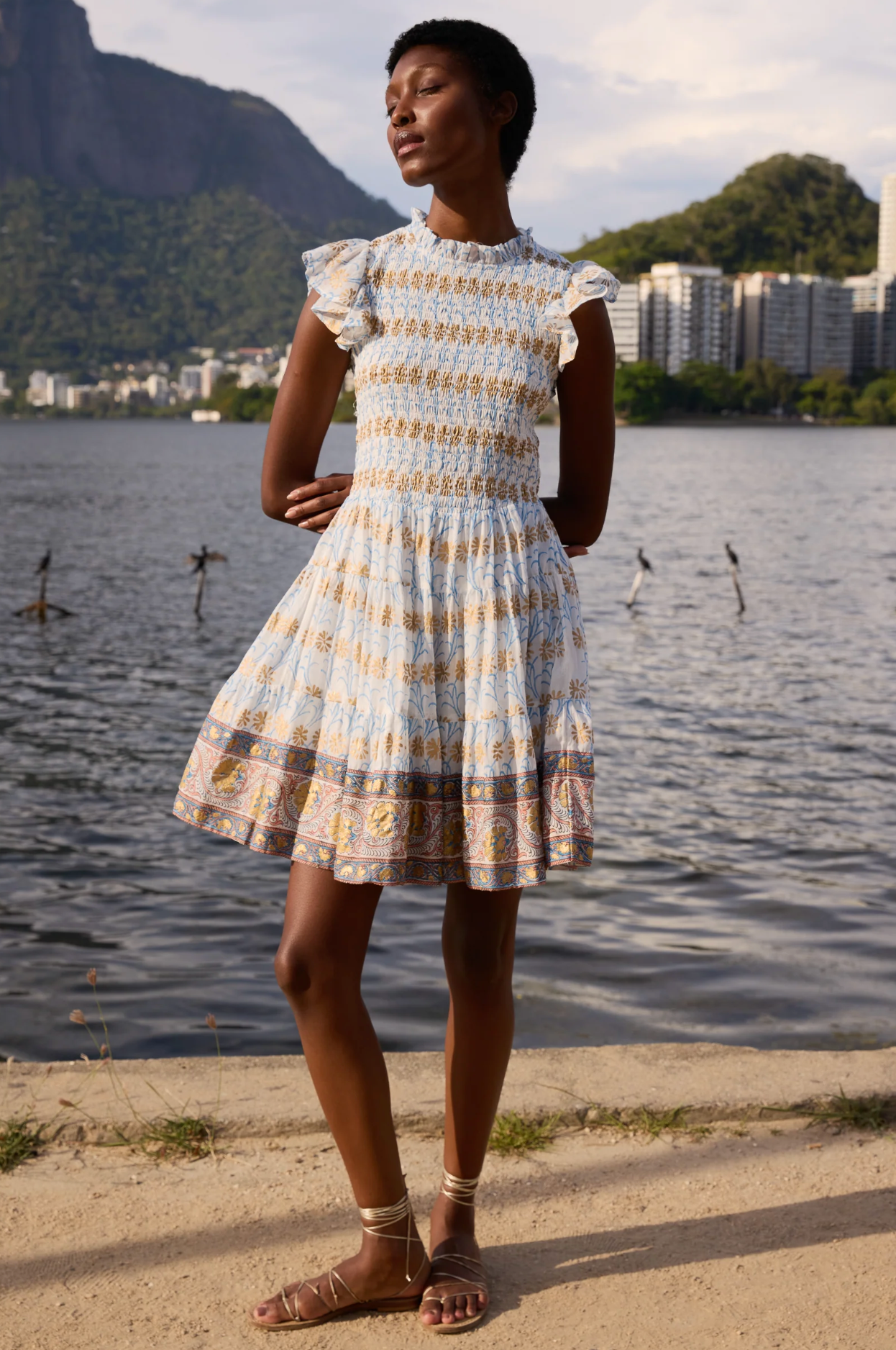 Smocked Flirty Mini Dress- Geneva Blue