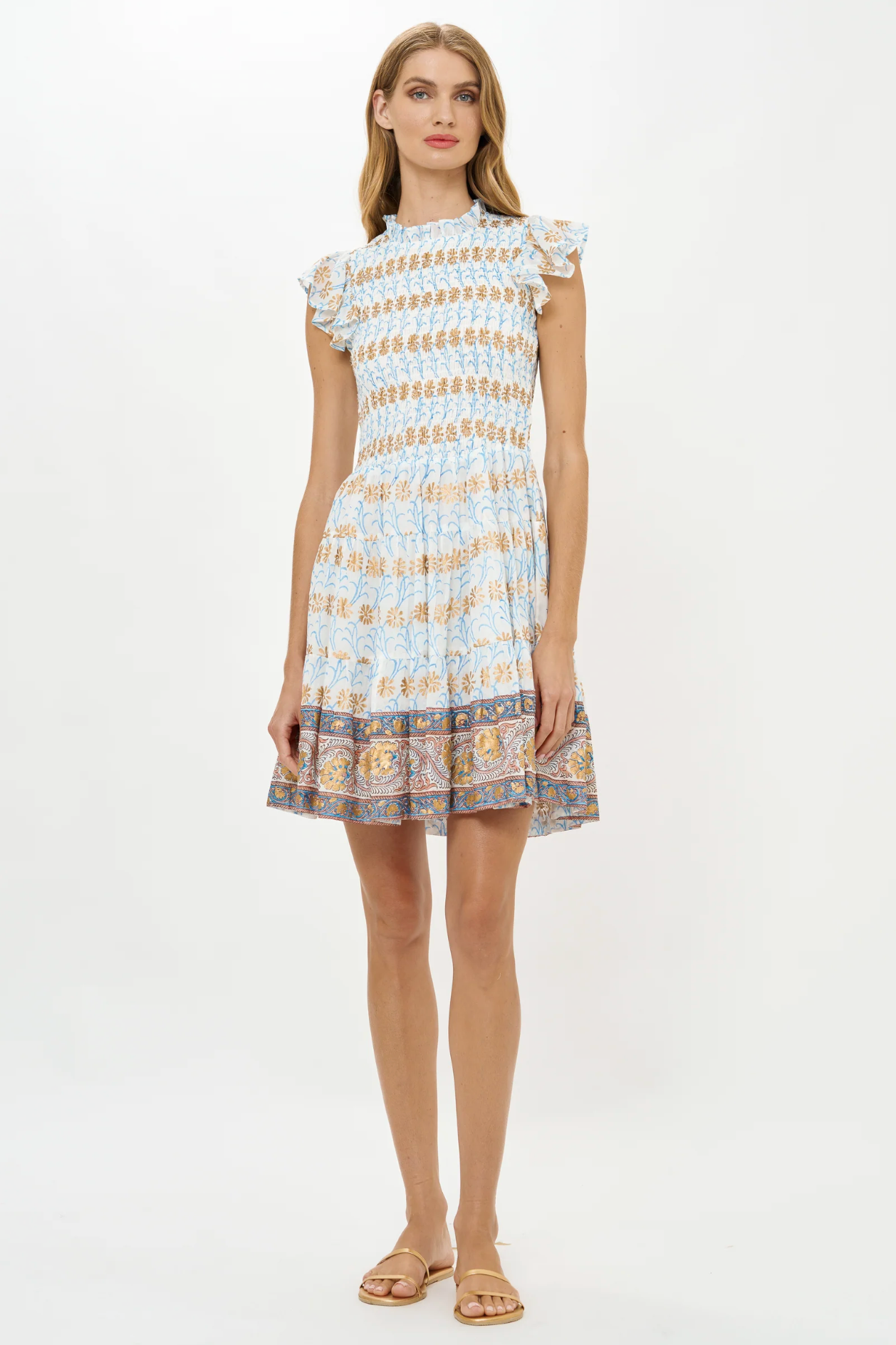 Smocked Flirty Mini Dress- Geneva Blue