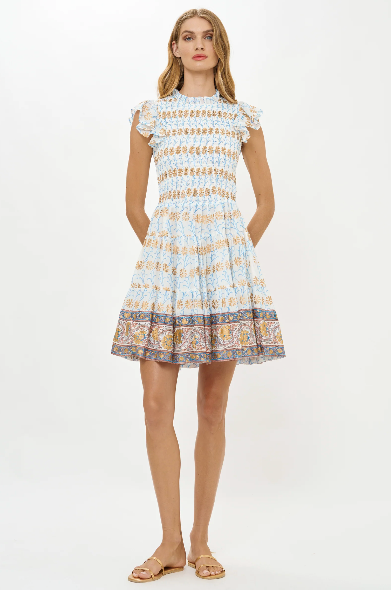 Smocked Flirty Mini Dress- Geneva Blue