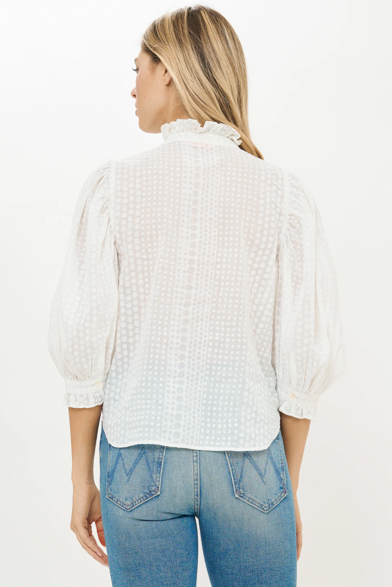 Ruffle Front Button Blouse- Domino White