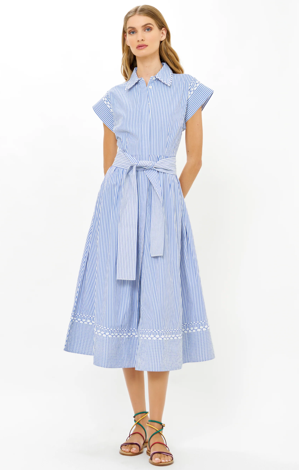 Belted Shirt Dress- Sconset Blue