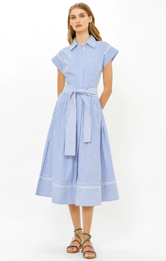 Belted Shirt Dress- Sconset Blue