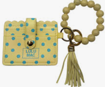 Wallet Wristlet ID Yellow and Blue Polka dot
