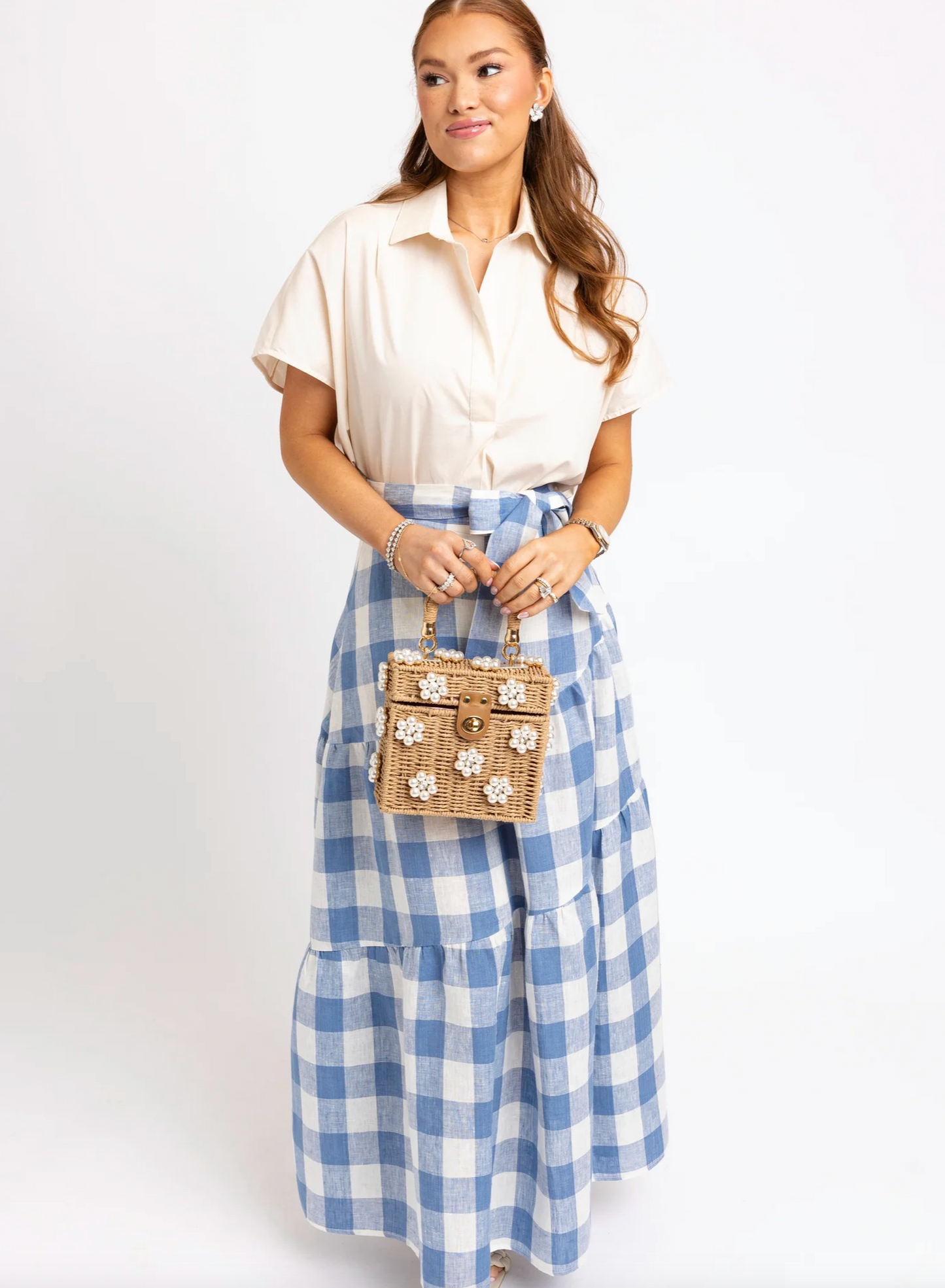 Buffalo Check Maxi Skirt with Tie