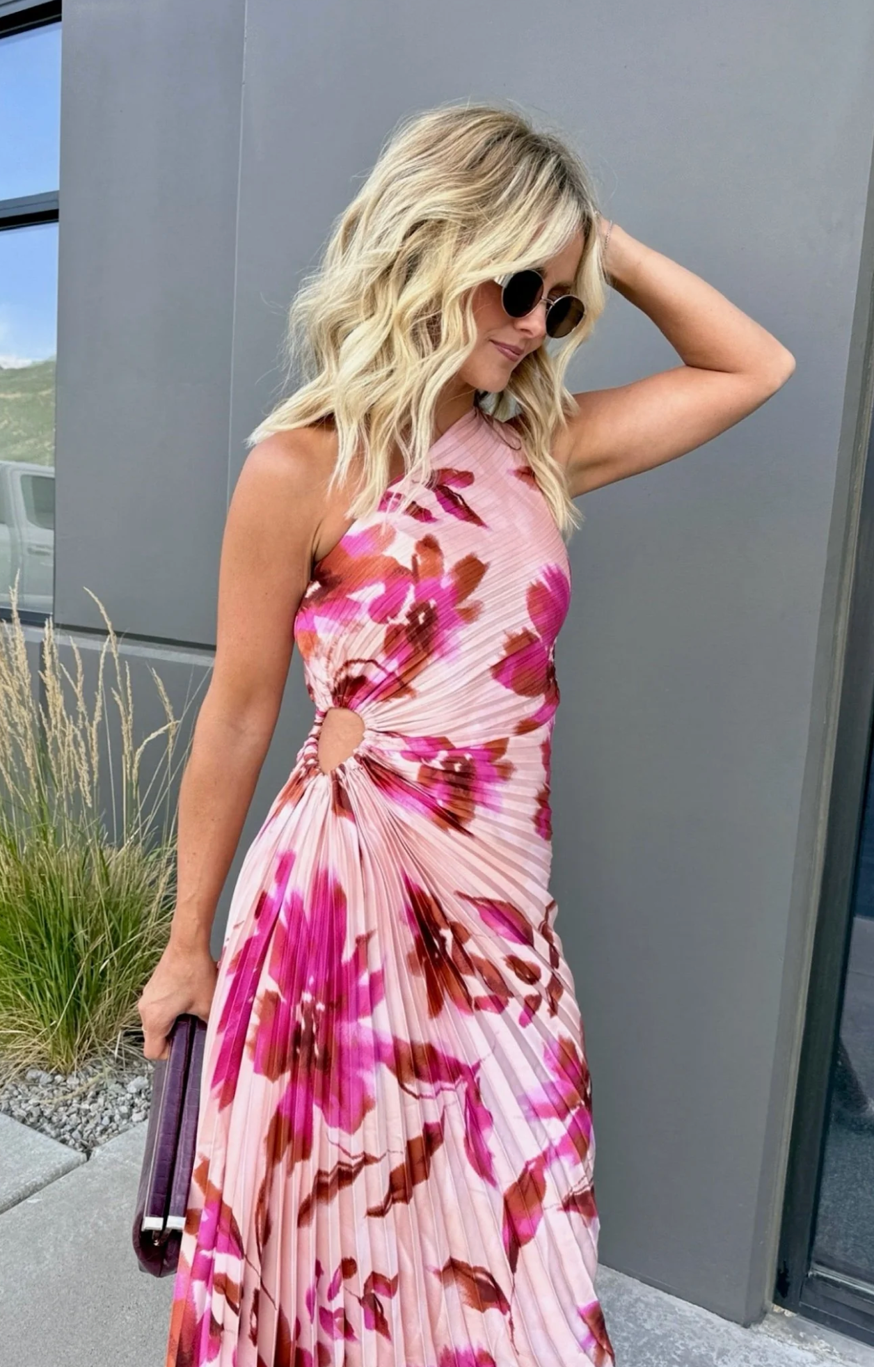 Kristin One Shoulder Pleated Maxi Dress
