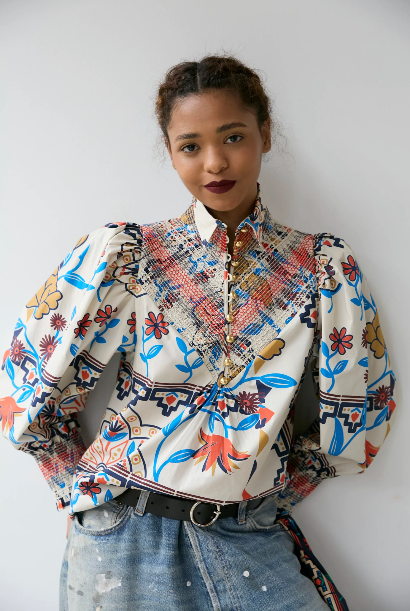 Smocked Shirt | Vanilla Floral Scarf