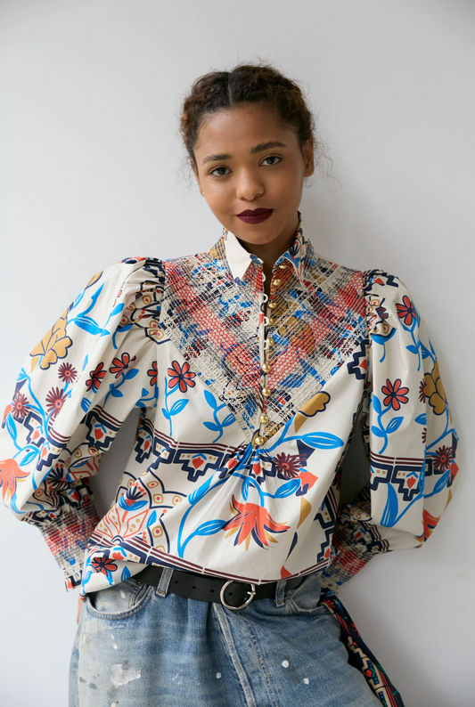 Smocked Shirt | Vanilla Floral Scarf
