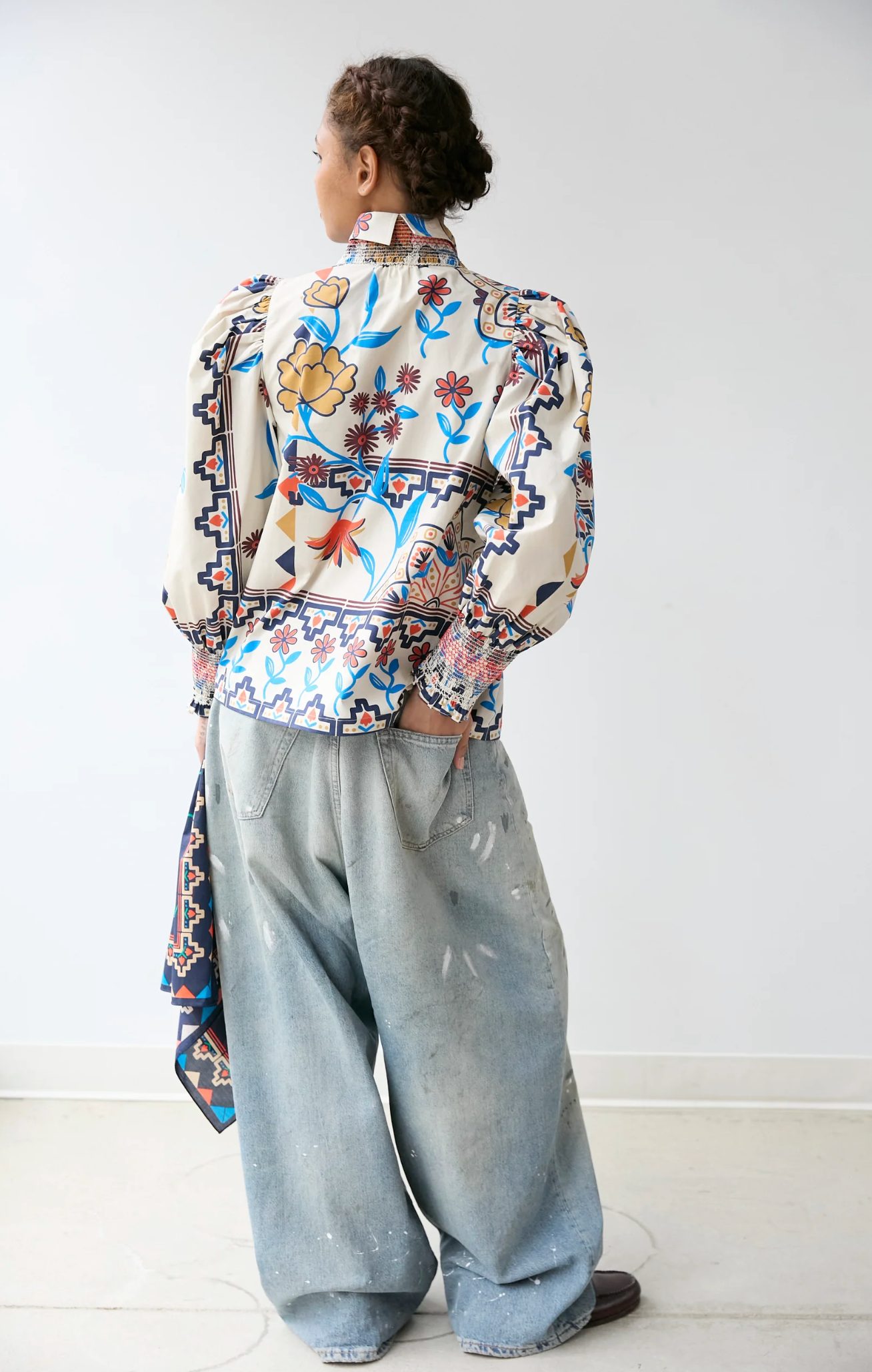 Smocked Shirt | Vanilla Floral Scarf