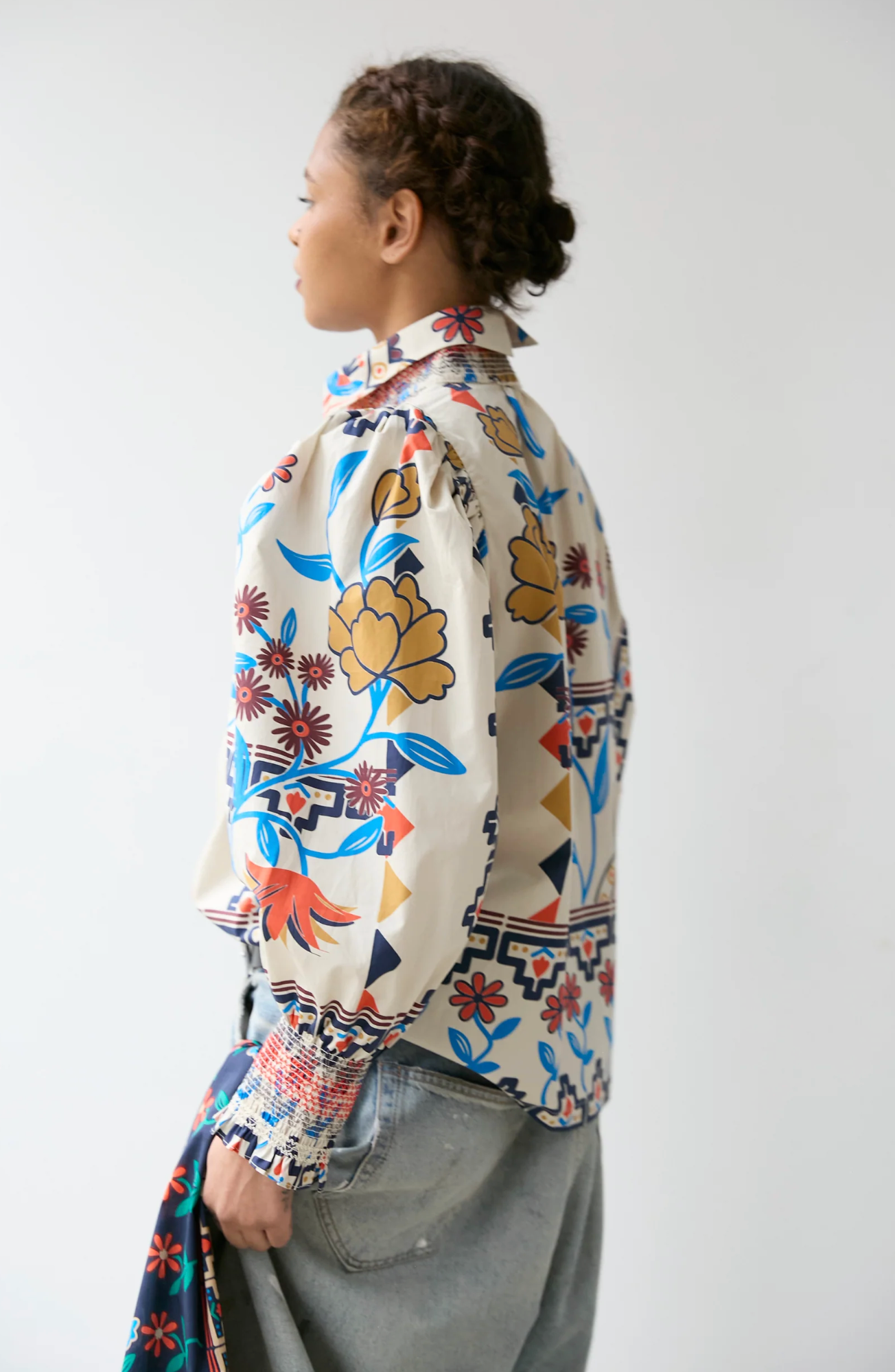 Smocked Shirt | Vanilla Floral Scarf