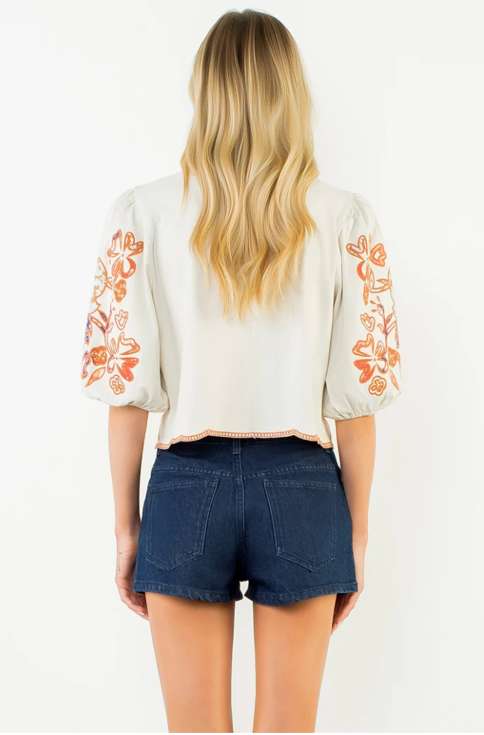 Juliana Floral Embroidered Puff Sleeve Top