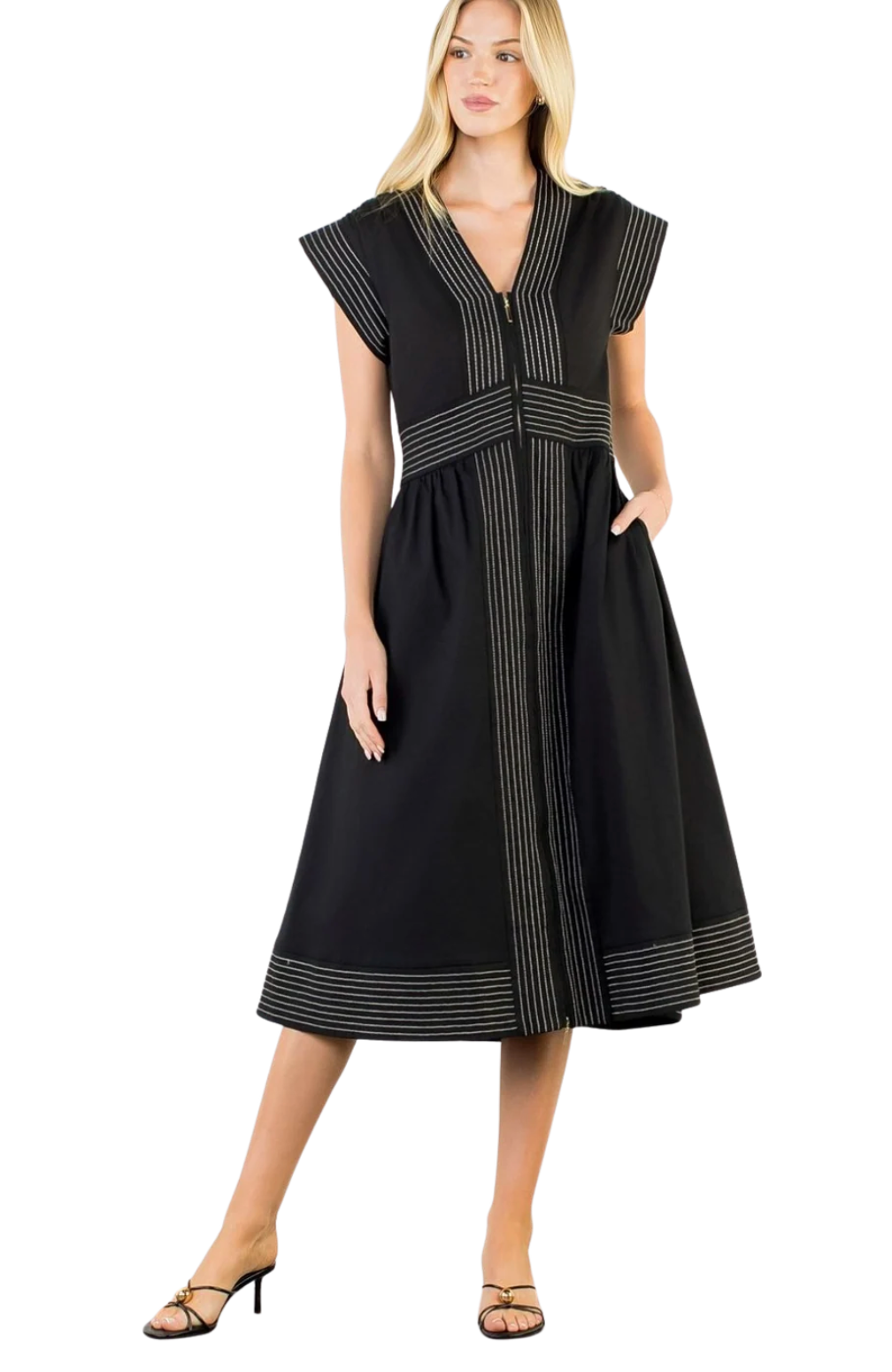 Short Sleeve Zip Up Dress WCT3556-BK