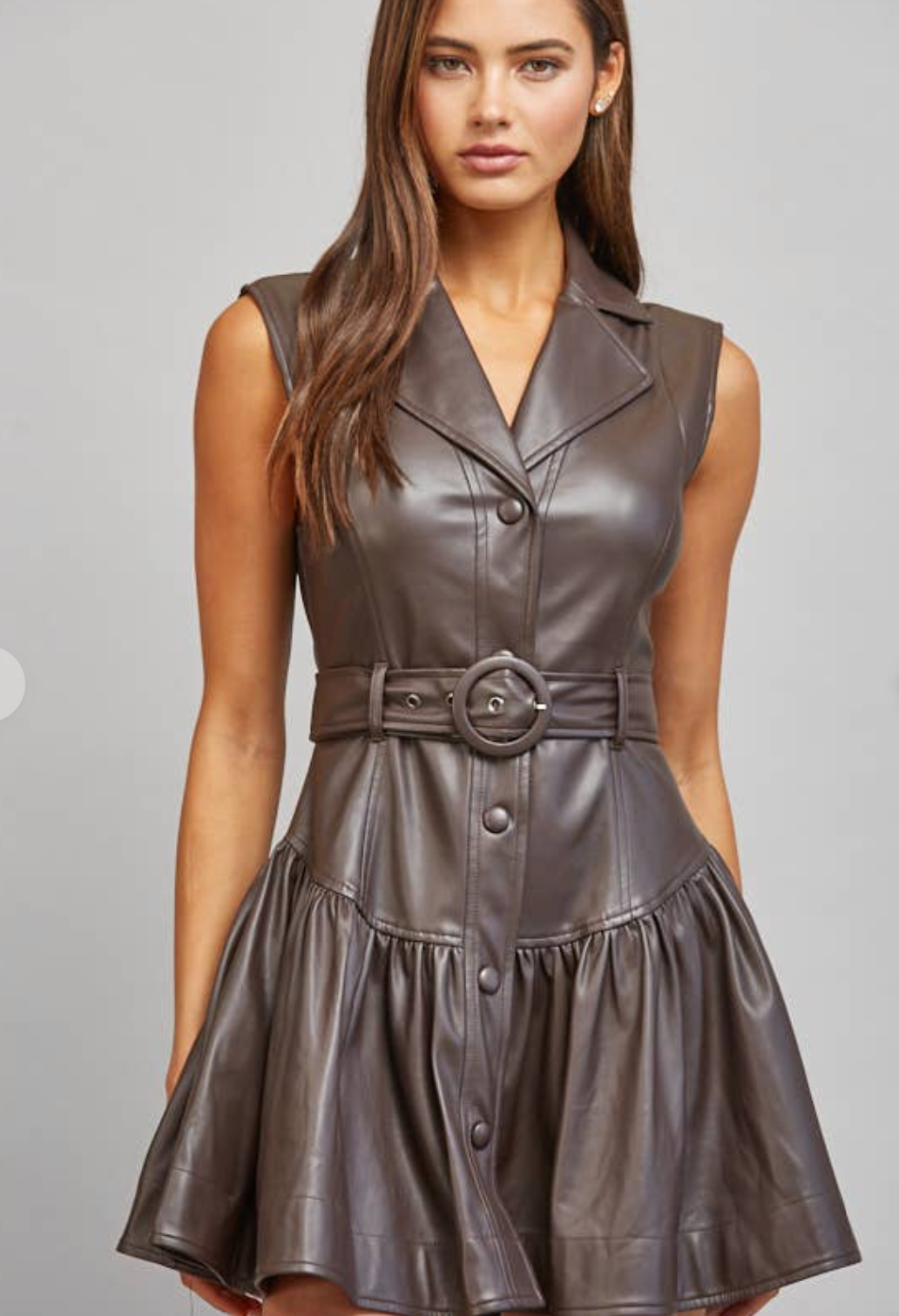 Annie FAUX LEATHER BELTED DROP WAIST DRESS