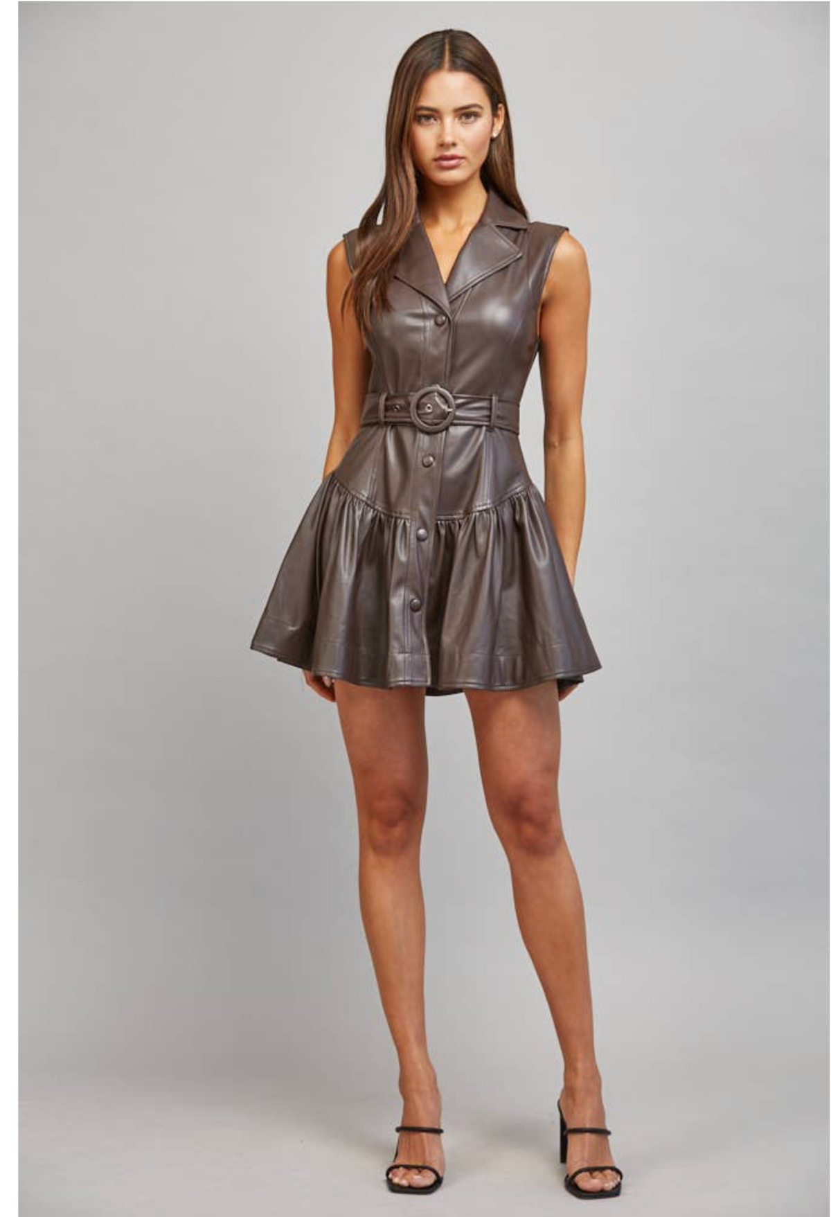 Annie FAUX LEATHER BELTED DROP WAIST DRESS