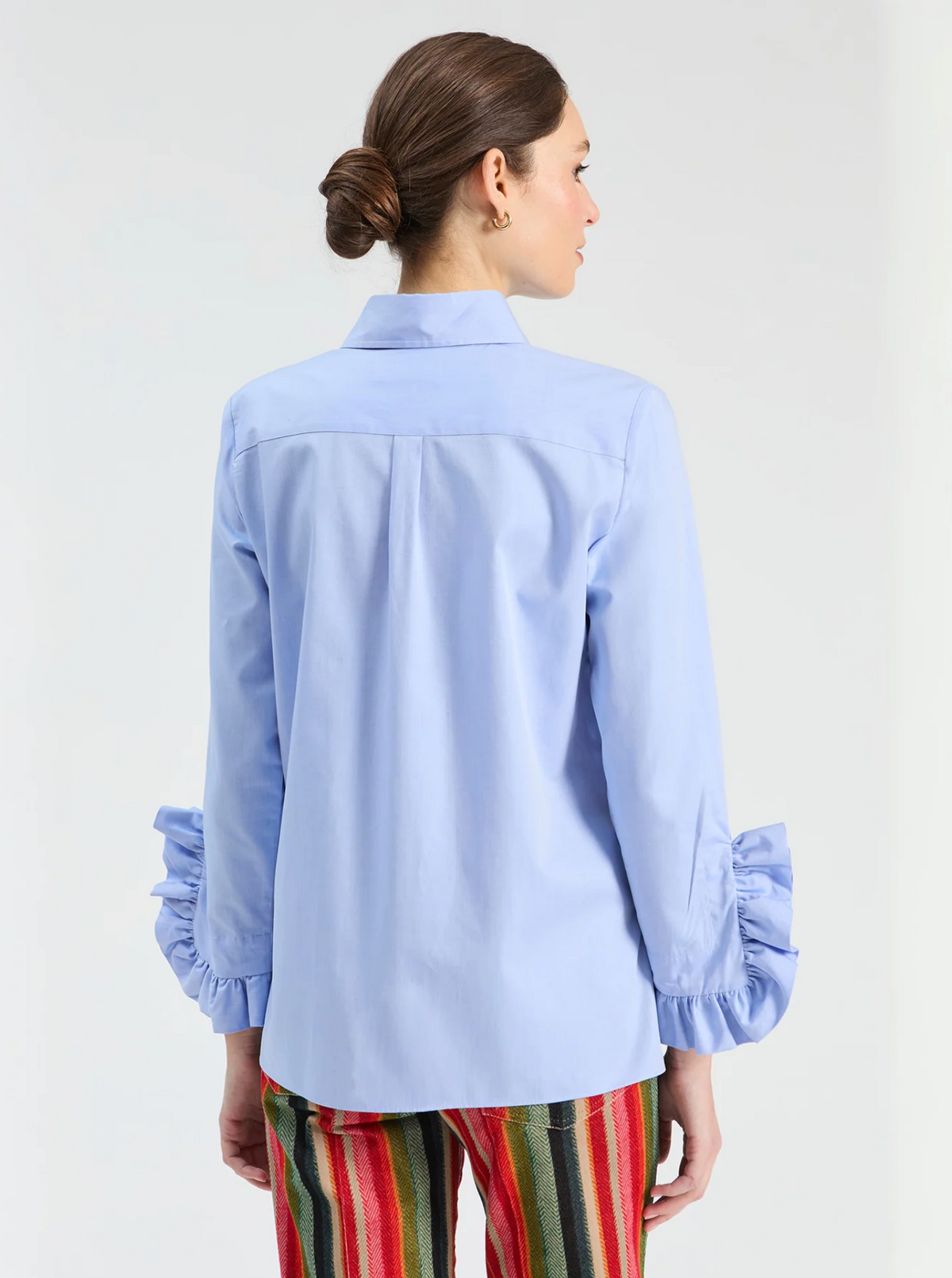 BLUE SHIRT WITH SIDE RUFFLES