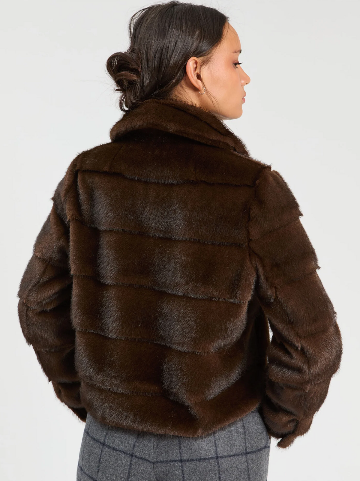 BROWN FUR JACKET, DENIM EFFECT