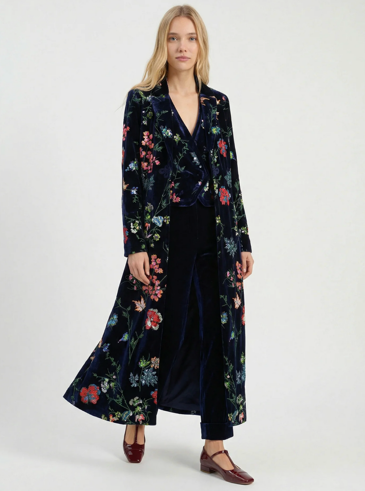 NAVY FLORAL SEQUIN COAT