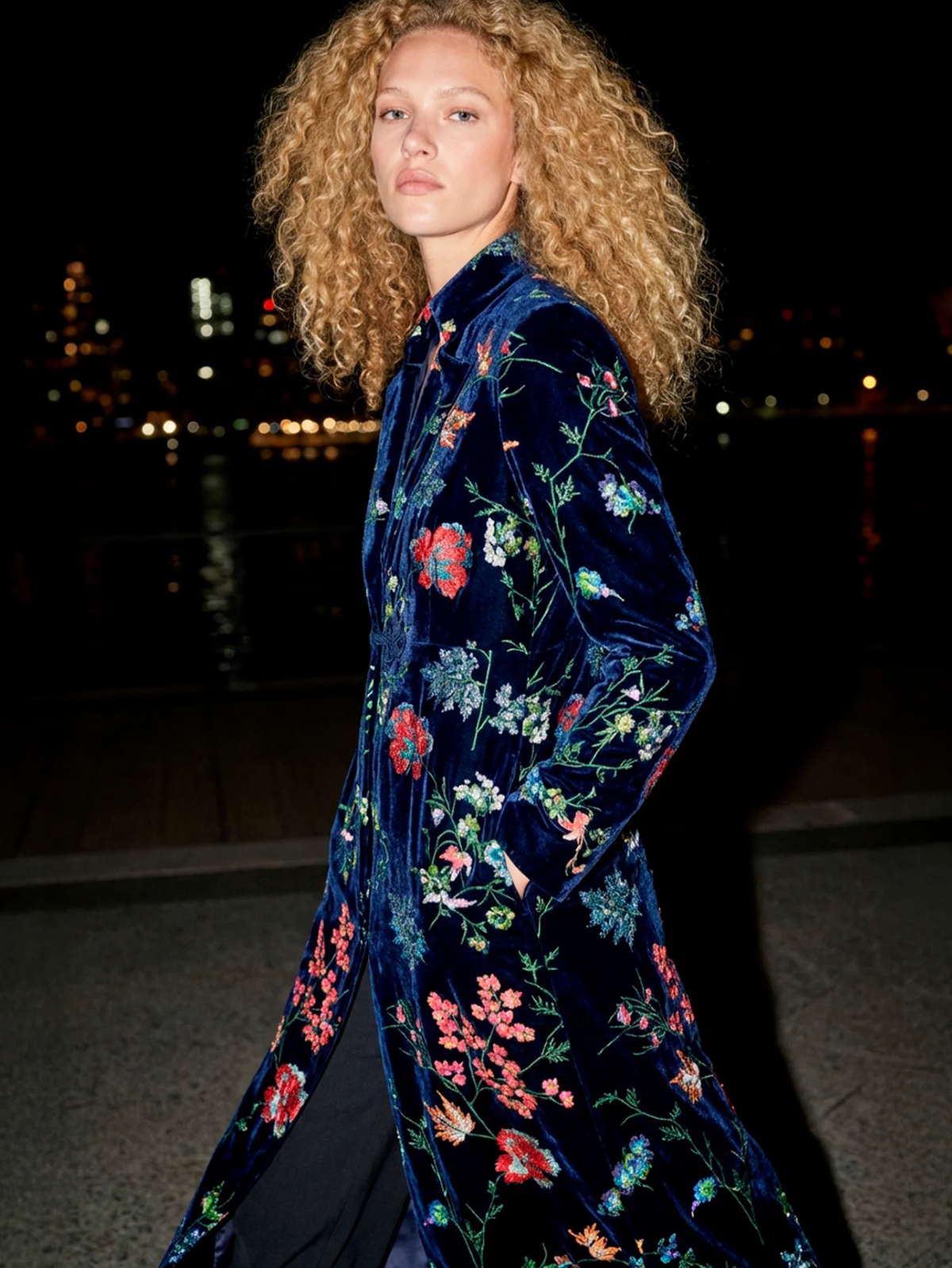 NAVY FLORAL SEQUIN COAT